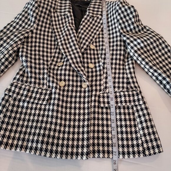 Zara Black & White Houndstooth Double Breasted Blazer Size XL NWOT - Picture 7 of 14